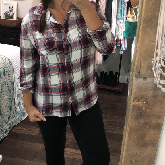 Love Potion medium red flannel button down shirt - Picture 2 of 5